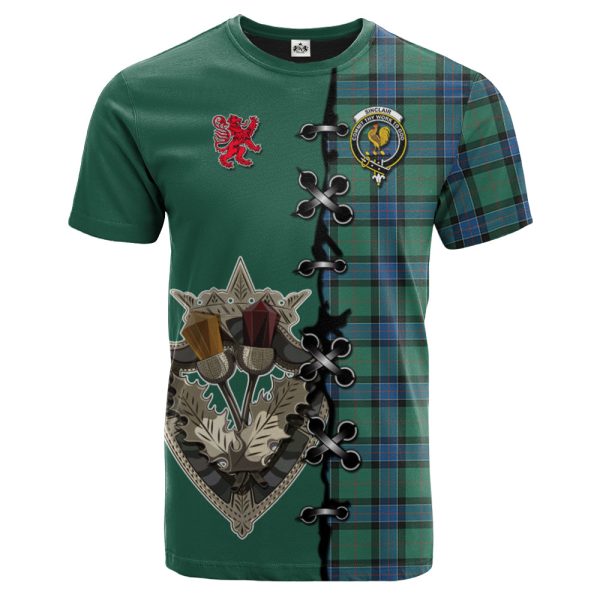 Sinclair Hunting Ancient Tartan T-shirt - Lion Rampant And Celtic Thistle Style Supply