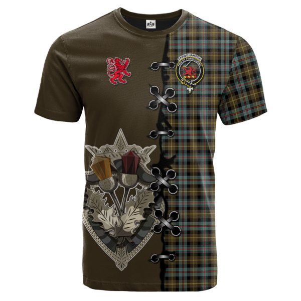 Farquharson Weathered Tartan T-shirt - Lion Rampant And Celtic Thistle Style Online Sale