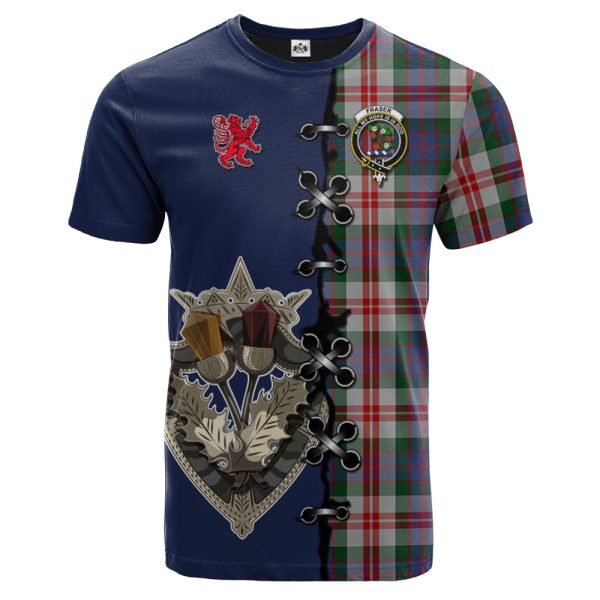 Fraser Red Dress Tartan T-shirt - Lion Rampant And Celtic Thistle Style Online