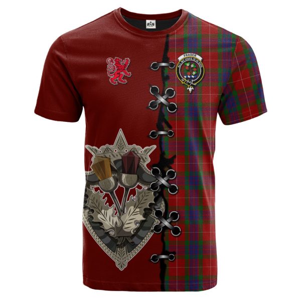 Fraser Tartan T-shirt - Lion Rampant And Celtic Thistle Style For Cheap