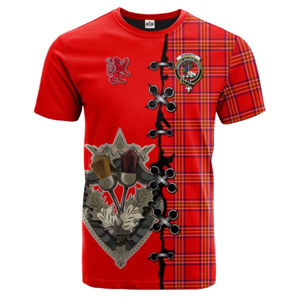 Burnett Modern Tartan T-shirt - Lion Rampant And Celtic Thistle Style Online Sale
