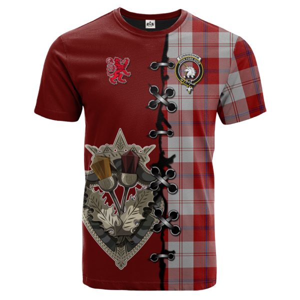 Cunningham Dress Tartan T-shirt - Lion Rampant And Celtic Thistle Style For Sale