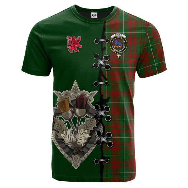 Bruce Hunting Tartan T-shirt - Lion Rampant And Celtic Thistle Style Cheap