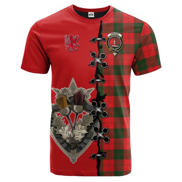 Erskine Modern Tartan T-shirt - Lion Rampant And Celtic Thistle Style For Cheap