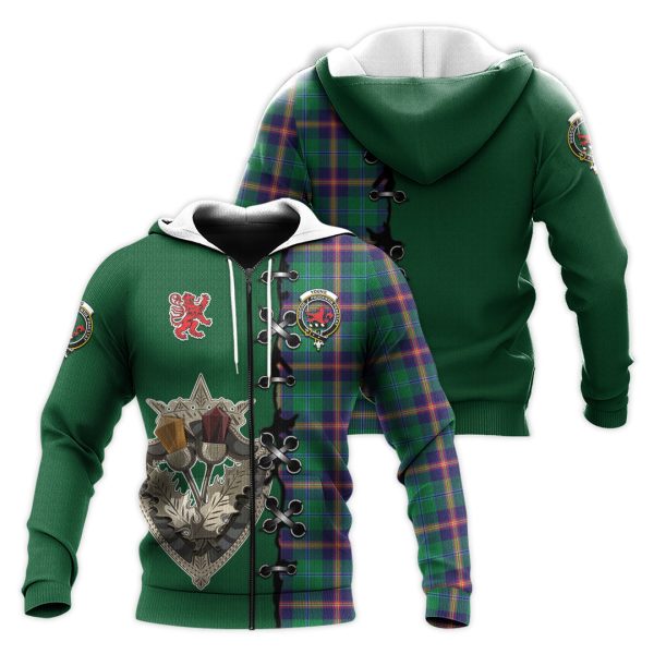 Young Modern Tartan Hoodie - Lion Rampant And Celtic Thistle Style Cheap