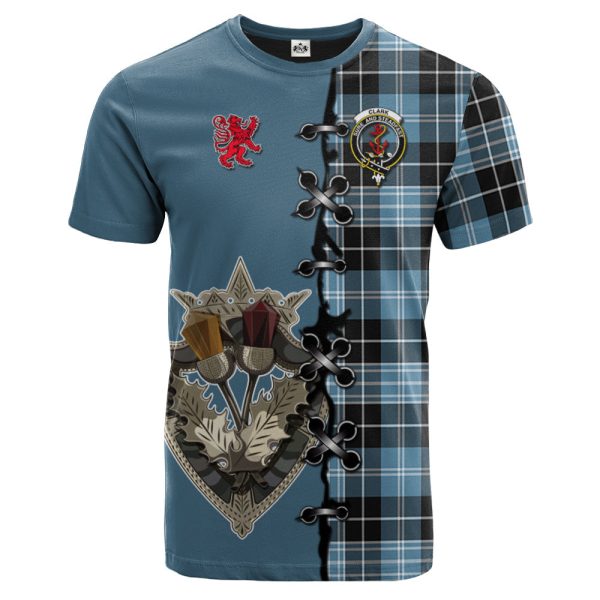 Clark Ancient Tartan T-shirt - Lion Rampant And Celtic Thistle Style Cheap