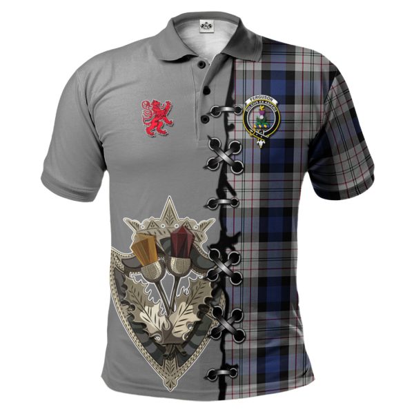 Ferguson Dress Tartan Polo Shirt - Lion Rampant And Celtic Thistle Style For Sale