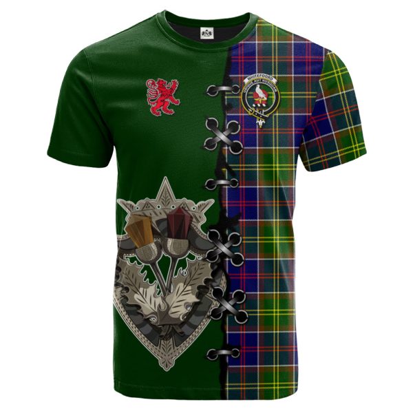 Whitefoord Modern Tartan T-shirt - Lion Rampant And Celtic Thistle Style For Discount