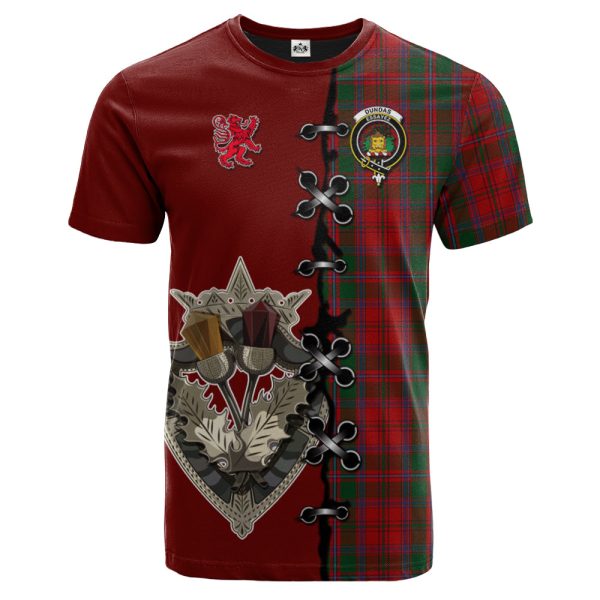 Dundas Red Tartan T-shirt - Lion Rampant And Celtic Thistle Style Online