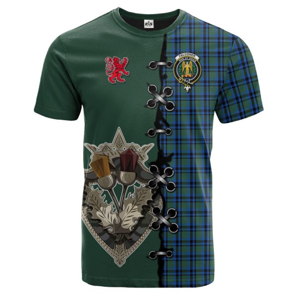 Falconer Tartan T-shirt - Lion Rampant And Celtic Thistle Style Cheap
