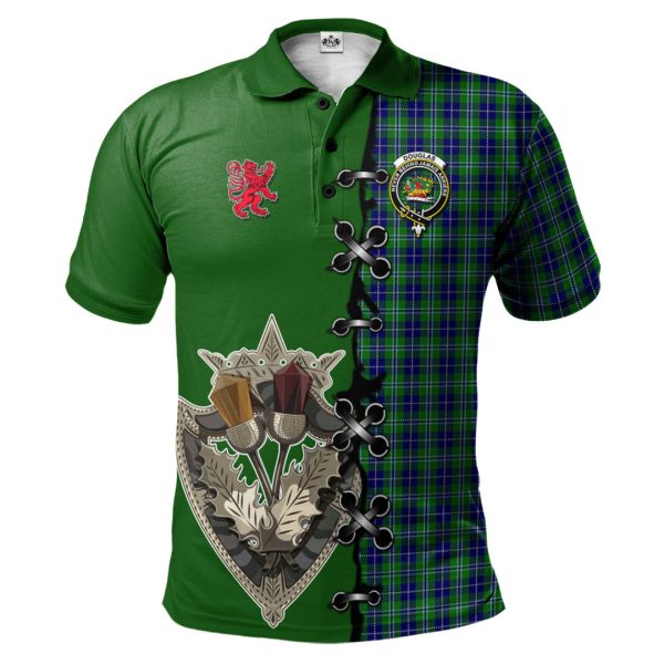 Douglas Tartan Polo Shirt - Lion Rampant And Celtic Thistle Style For Discount