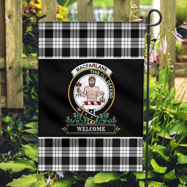 MacFarlane Black _ White Tartan Crest Garden Flag - Welcome Style Cheap