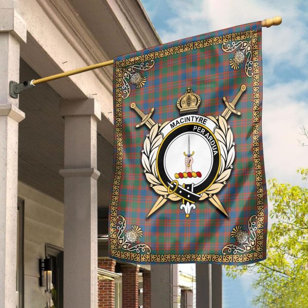 MacIntyre Ancient Tartan Crest Garden Flag - Celtic Thistle Style For Discount