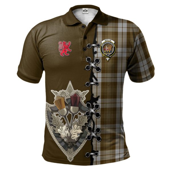 Baillie Dress Tartan Polo Shirt - Lion Rampant And Celtic Thistle Style For Sale
