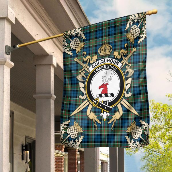 [Custom] -  “I make sure“ Crest, Colquhoun Tartan Black Garden Flag - Gold Thistle Style Hot on Sale