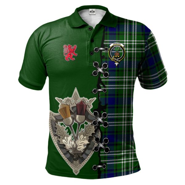 Swinton Tartan Polo Shirt - Lion Rampant And Celtic Thistle Style For Cheap
