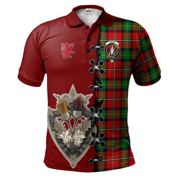 Boyd Modern Tartan Polo Shirt - Lion Rampant And Celtic Thistle Style For Cheap