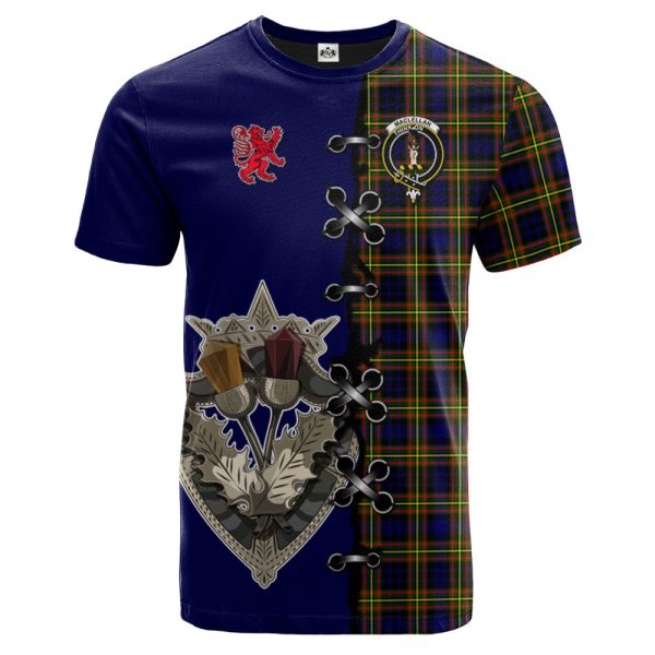MacLellan Modern Tartan T-shirt - Lion Rampant And Celtic Thistle Style Online now