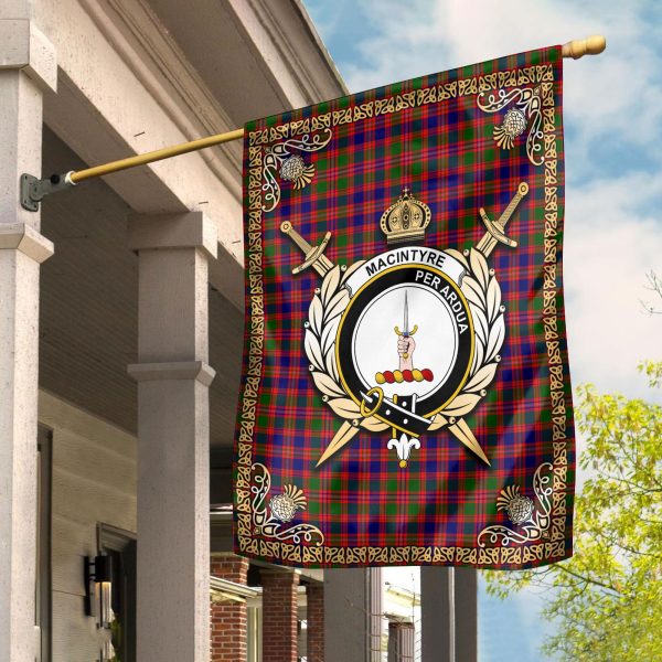 MacIntyre Modern Tartan Crest Garden Flag - Celtic Thistle Style Cheap