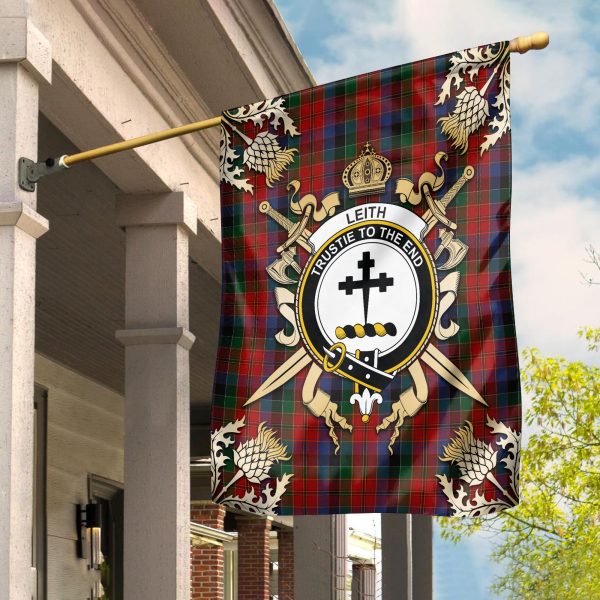 Leith Tartan Crest Black Garden Flag - Gold Thistle Style Fashion - Image 2