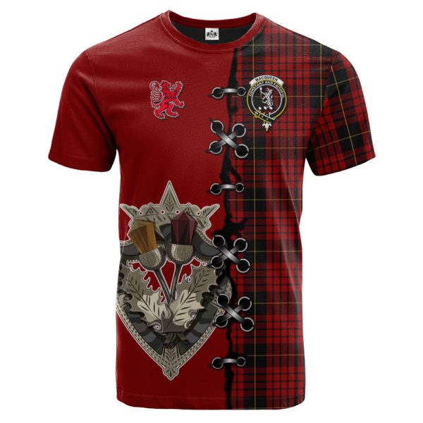 MacQueen Tartan T-shirt - Lion Rampant And Celtic Thistle Style For Cheap