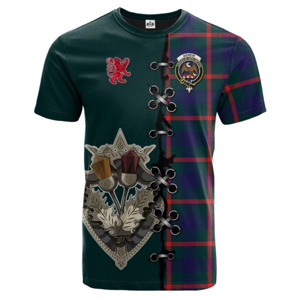 Agnew Modern Tartan T-shirt - Lion Rampant And Celtic Thistle Style on Sale