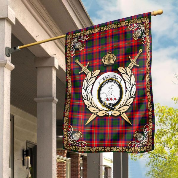 Roxburgh District Tartan Crest Garden Flag - Celtic Thistle Style Fashion