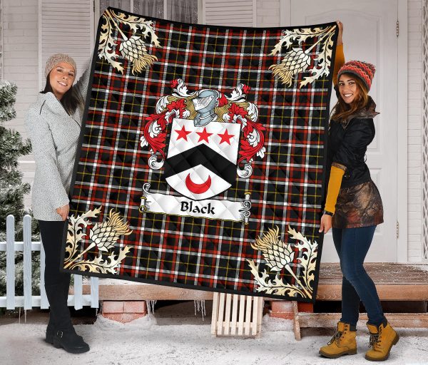 Black Tartan Crest Premium Quilt - Gold Thistle Style SP For Cheap - Image 2