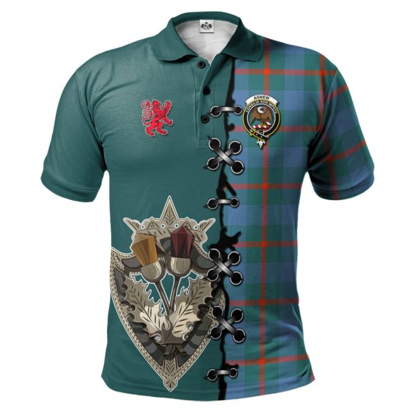 Agnew Ancient Tartan Polo Shirt - Lion Rampant And Celtic Thistle Style Supply