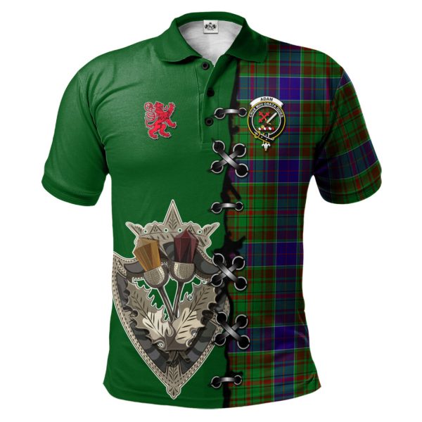 Adam Tartan Polo Shirt - Lion Rampant And Celtic Thistle Style on Sale
