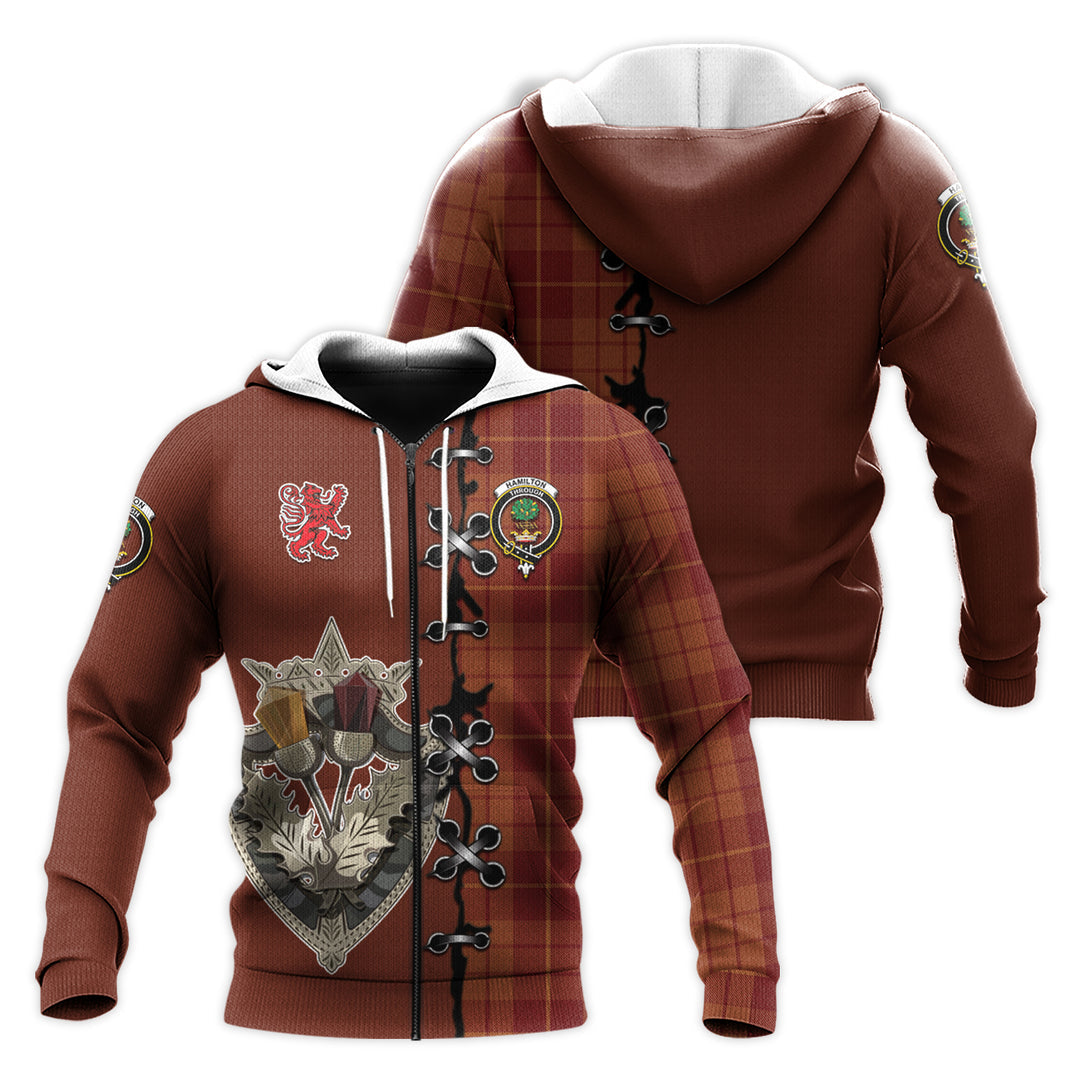 Hamilton Red Tartan Hoodie – Lion Rampant And Celtic Thistle Style Cheap