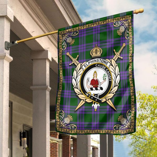 Elphinstone Tartan Crest Garden Flag - Celtic Thistle Style For Discount