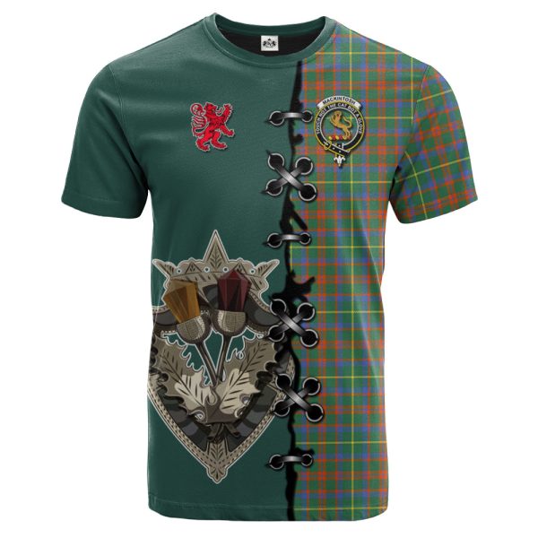 MacKintosh Hunting Ancient Tartan T-shirt - Lion Rampant And Celtic Thistle Style Supply