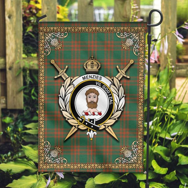 Menzies Green Ancient Tartan Crest Garden Flag - Celtic Thistle Style on Sale - Image 2