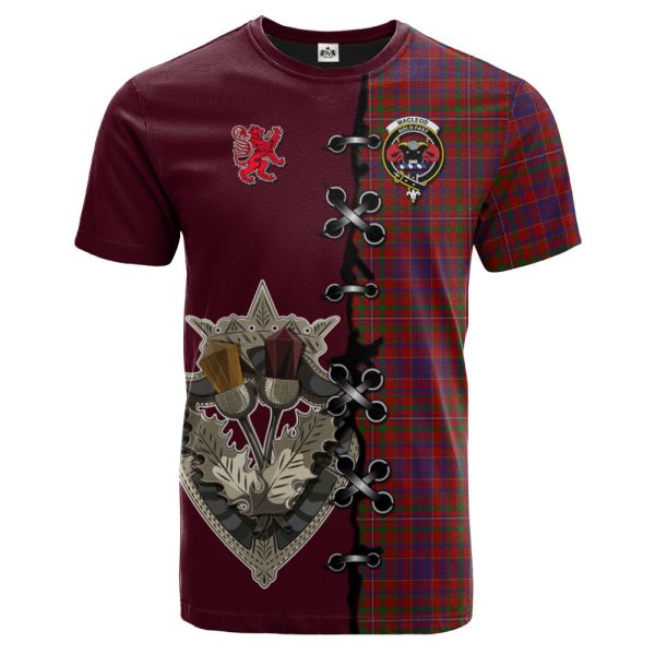 MacLeod Red Tartan T-shirt - Lion Rampant And Celtic Thistle Style For Sale