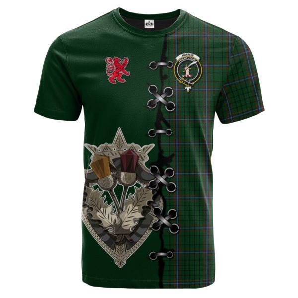 MacRae Tartan T-shirt - Lion Rampant And Celtic Thistle Style Online Sale