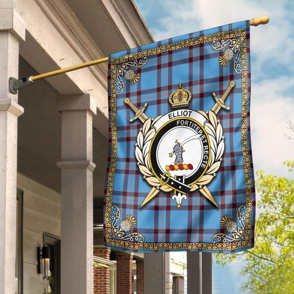 Elliot Ancient Tartan Crest Garden Flag - Celtic Thistle Style Online now