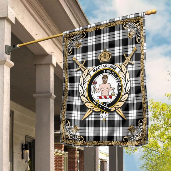 MacFarlane Black _ White Tartan Crest Garden Flag - Celtic Thistle Style Sale