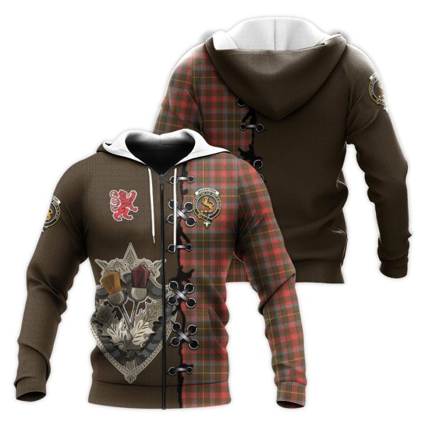 MacKintosh Hunting Weathered Tartan Hoodie - Lion Rampant And Celtic Thistle Style Sale