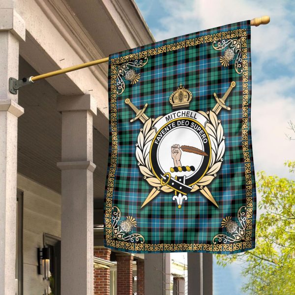 Mitchell Ancient Tartan Crest Garden Flag - Celtic Thistle Style For Discount