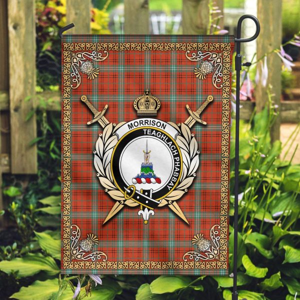 Morrison Red Ancient Tartan Crest Garden Flag - Celtic Thistle Style For Cheap - Image 2