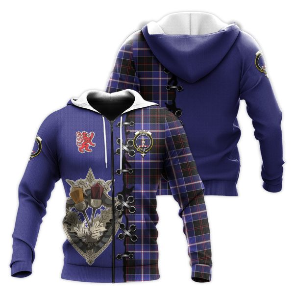 Dunlop Modern Tartan Hoodie - Lion Rampant And Celtic Thistle Style For Cheap