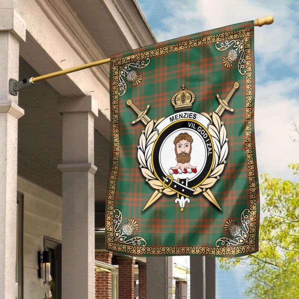 Menzies Green Ancient Tartan Crest Garden Flag - Celtic Thistle Style on Sale