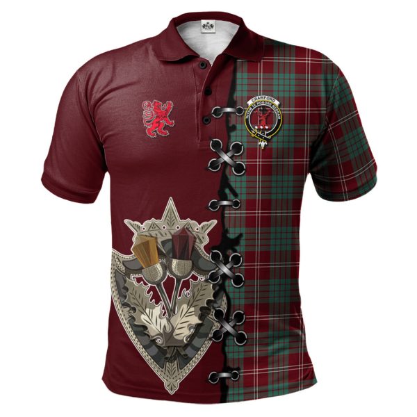 Crawford Modern Tartan Polo Shirt - Lion Rampant And Celtic Thistle Style Online now