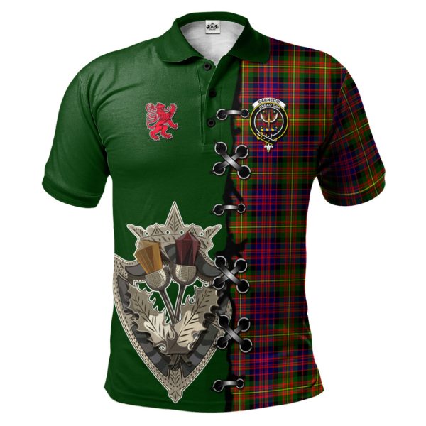 Carnegie Modern Tartan Polo Shirt - Lion Rampant And Celtic Thistle Style Sale