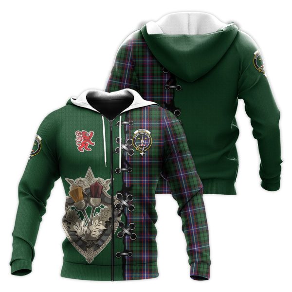 Russell Tartan Hoodie - Lion Rampant And Celtic Thistle Style on Sale