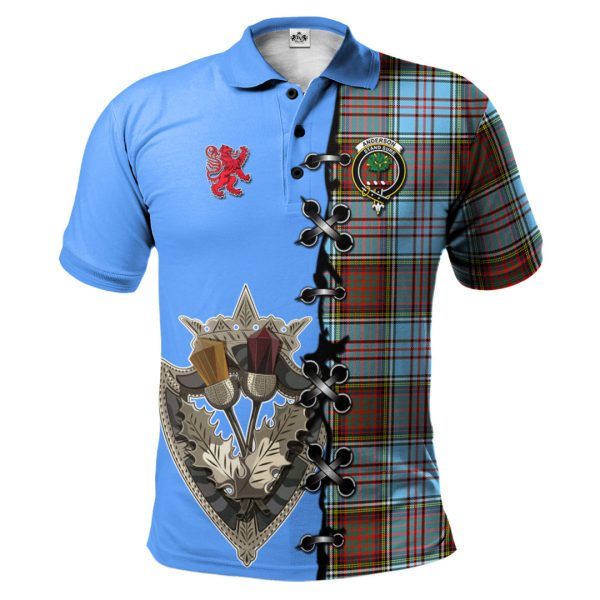 Anderson Ancient Tartan Polo Shirt - Lion Rampant And Celtic Thistle Style Hot on Sale