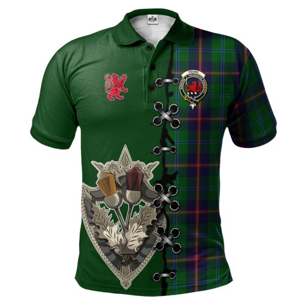 Young Tartan Polo Shirt - Lion Rampant And Celtic Thistle Style Fashion