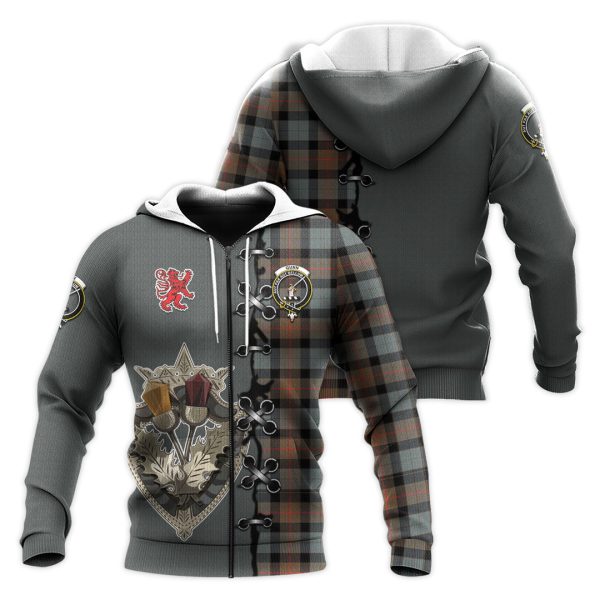 Gunn Weathered Tartan Hoodie - Lion Rampant And Celtic Thistle Style Cheap