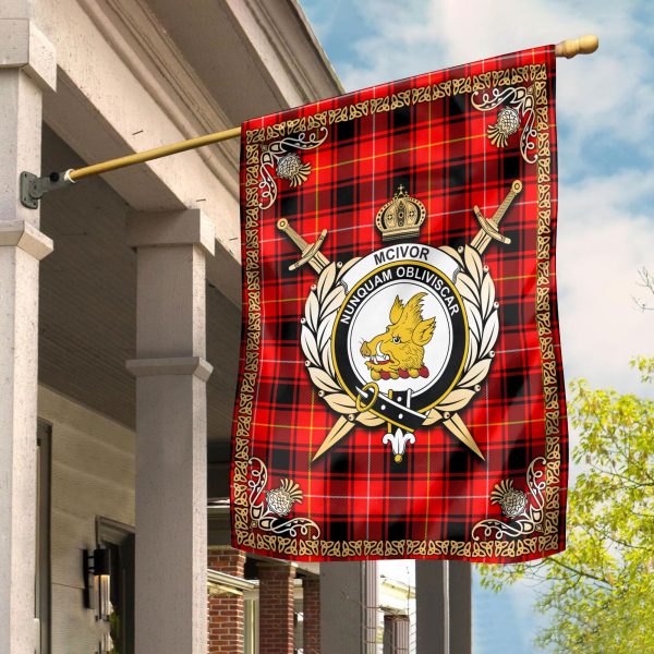 McIvor Tartan Crest Garden Flag - Celtic Thistle Style Cheap